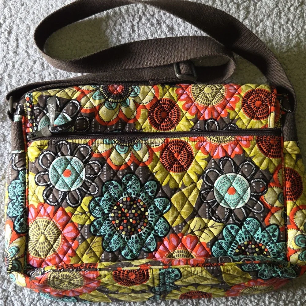 Vera Bradley Quilted Cushioned Floral Laptop Crossbody Bag In Flower Shower